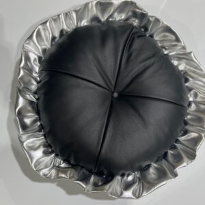 Cushion - Round Real Leather Cushion - stock - black & Silver frill