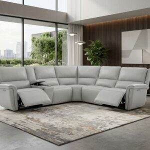 BELFAST - Light Gray - 6 Pc Sectional - Leather Power Recliner